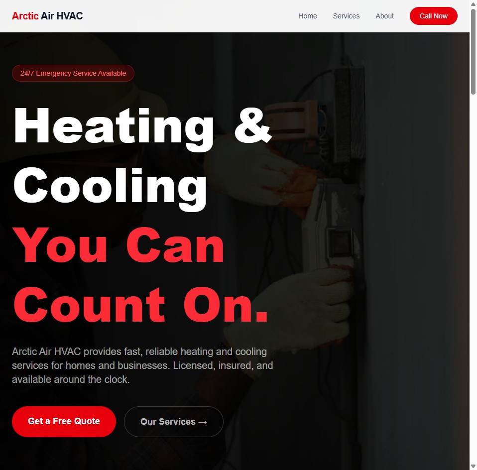 Arctic Air HVAC website preview