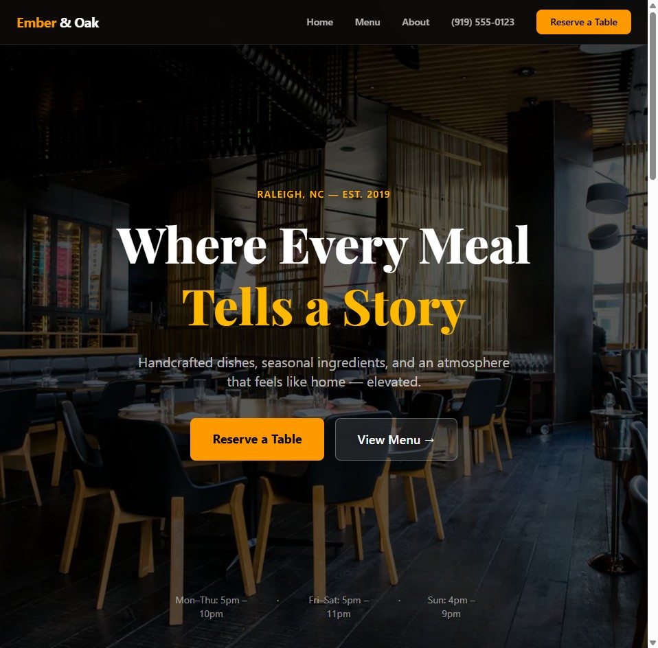 Ember & Oak Kitchen website preview